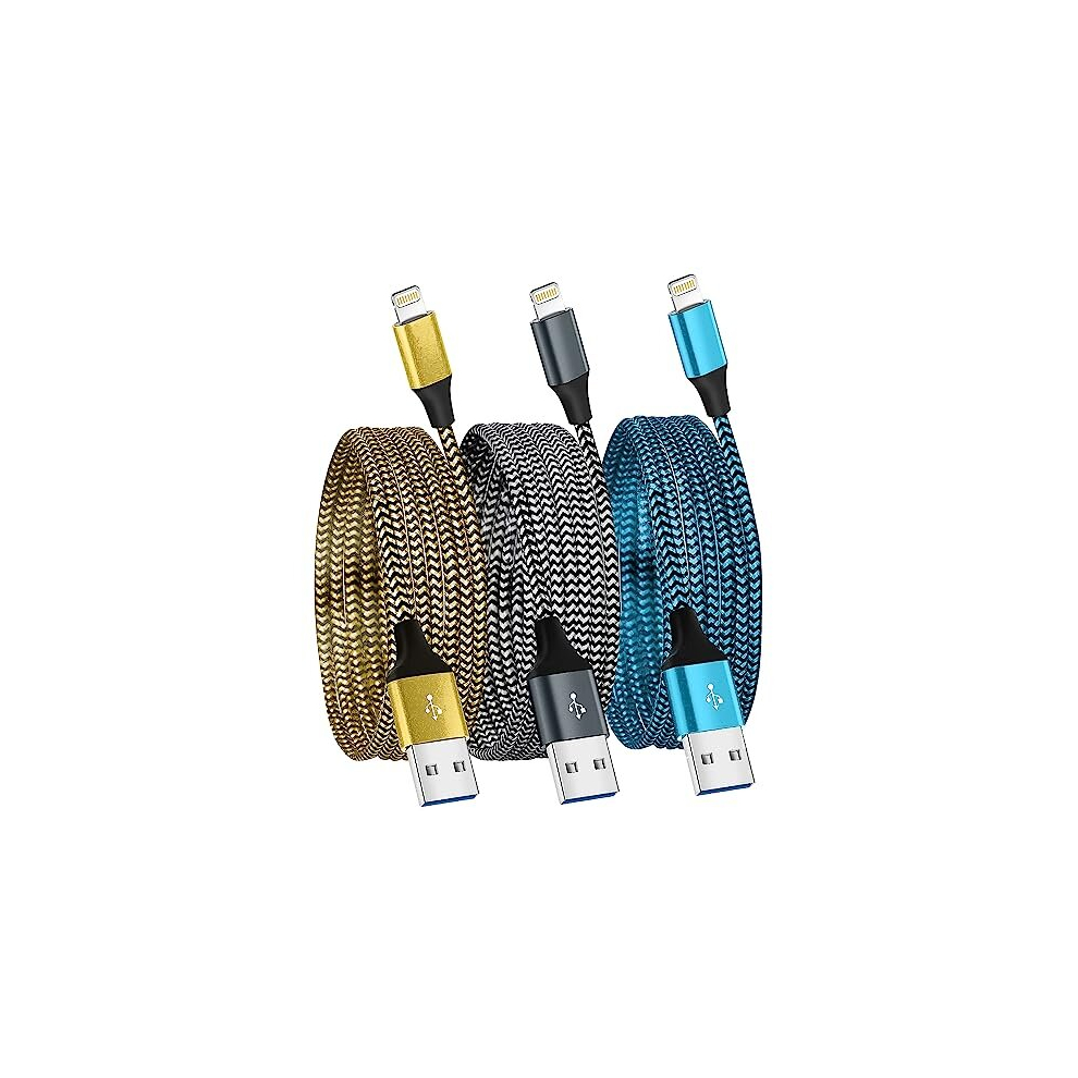 iPhone Charger Cable 3Pack 6FT/1.8M Lightning Cable Nylon Braided MFi Certified Apple iPhone Charger Cables USB Long iPhone Charging Lead For iPhone