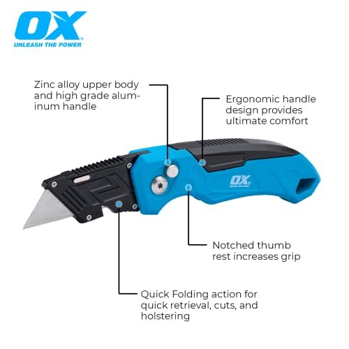 OX OX TOOLS P224301 Pro Heavy Duty Fixed Blade Folding Knife, Blue / Black 1