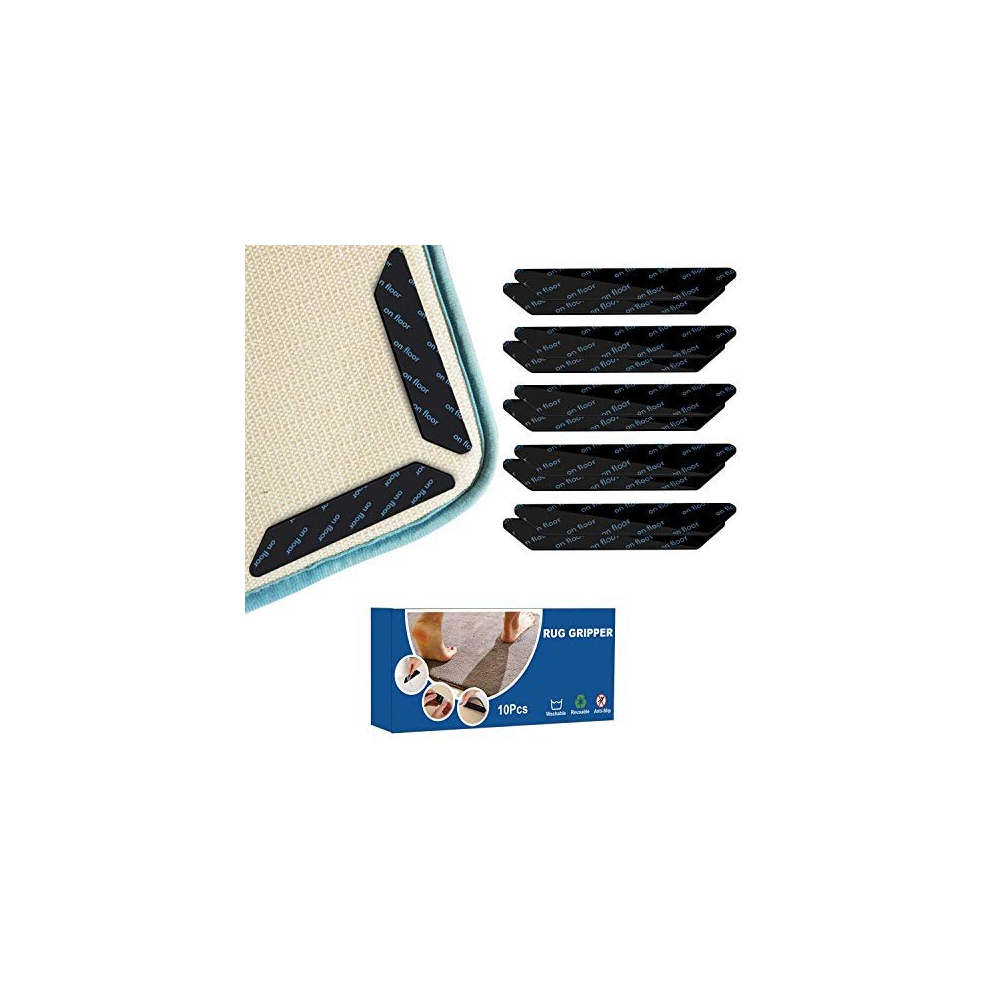 JESTIES Pack of 10 Anti-Slip and Reusable Rug Grippers for Wooden and Hard Floors, Washable Rug Pads or Carpet Stickers for all Types and Sizes of