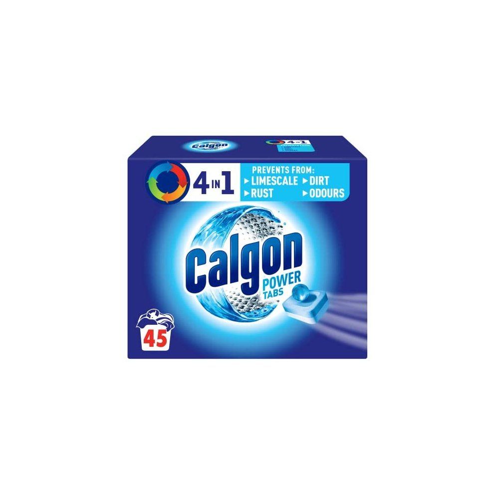 Calgon 4-in-1 Water Softener Tablets, Washing Machine Cleaner, Removes Odours, Limescale & Residue, Deep Clean, Units: 45 Tablets, Size: L Pack, Pack