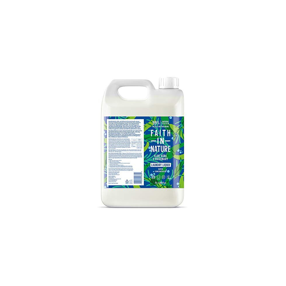 Faith In Nature Natural, Super Concentrated, Laundry Liquid With Aloe Vera And Rosemary Oil, Vegan And Cruelty Free, No Sls, Parabens Or Phosphates, Size 5
