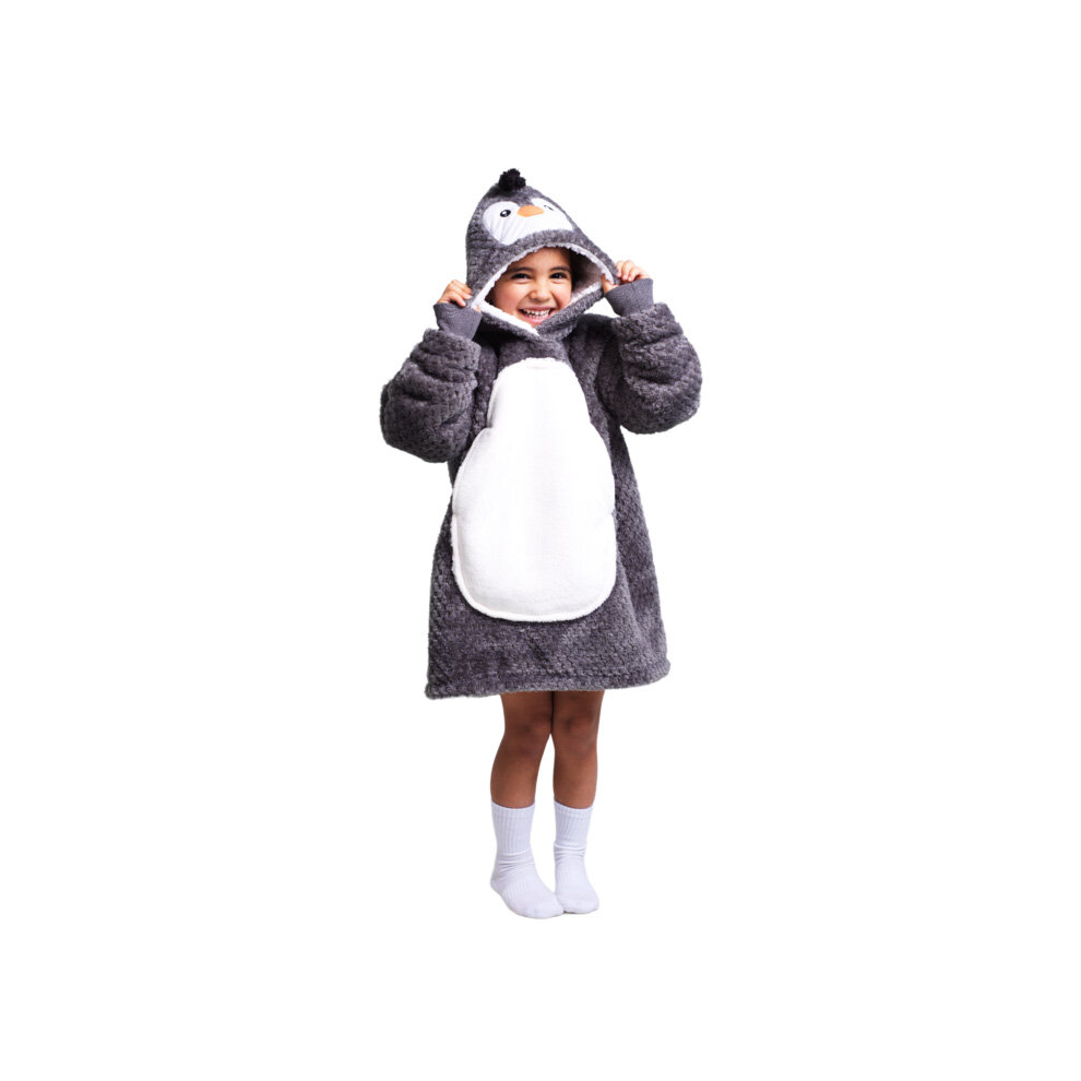 Noxxiez (Penguin) Kids Hooded Blanket Cuddle Animal Hoodie Age 3-6 Grey