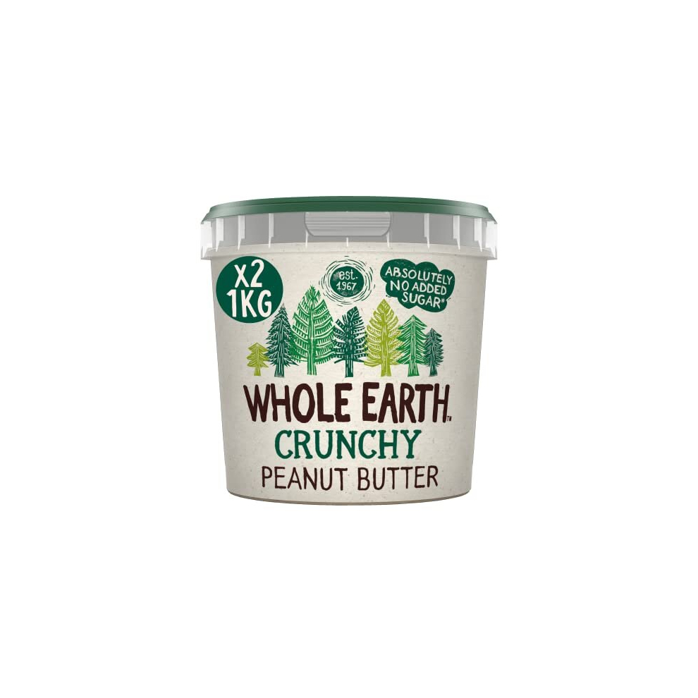 Whole Earth Crunchy Peanut Butter 2 X 1Kg, Original Nut Spread Made With All Natural Ingredients, No Added Sugar, Gluten Free, Vegetarian & Vegan