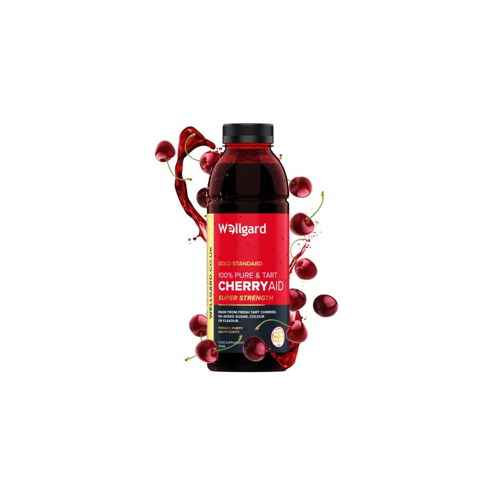 Wellgard Tart Cherry Juice, CherryAid 100% Concentrated Montmorency Cherry Juice 500ml, Sour Cherry, Made in UK