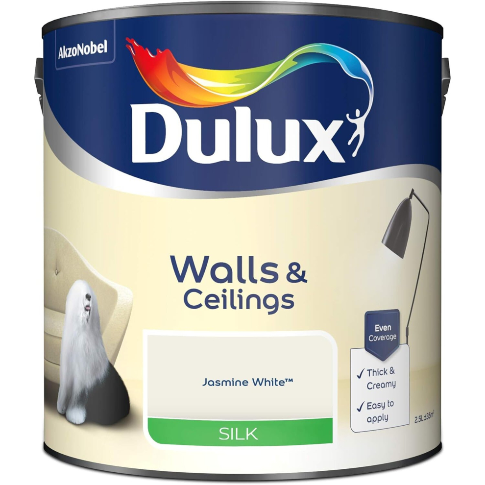 Dulux Silk Emulsion Paint For Walls And Ceilings - Jasmine White 2.5 Litres