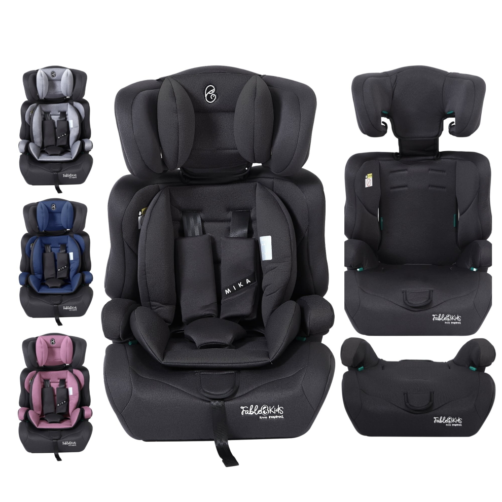 FableKids Child Car Seat | 5-Point Safety Harness | Group 1+2+3 for 9-36kg | Adjustable Headrest |Removable Backrest | Adjustable | Black