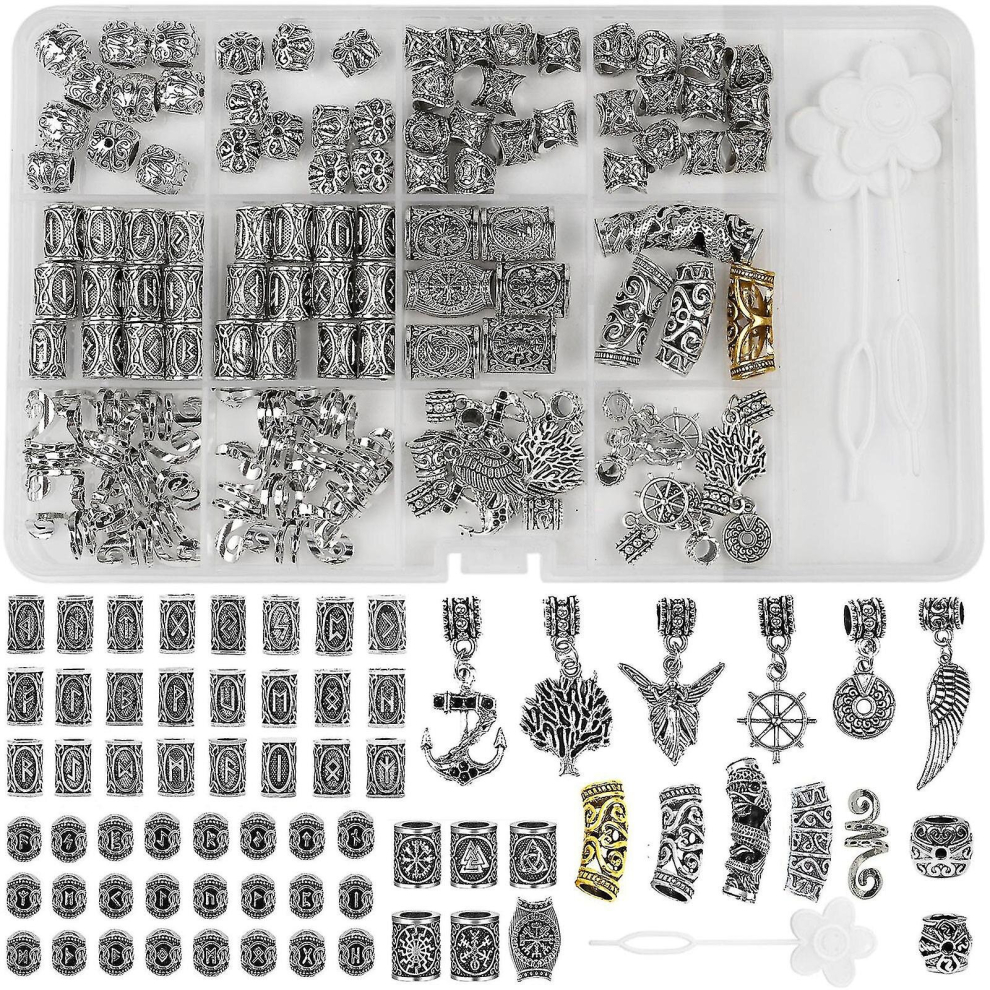 106pieces/set Norse Viking Rune Beads Hair Beard Pendant Antique Diy Jewelry