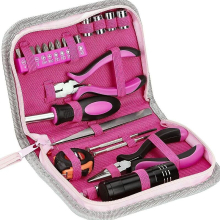 Pink Tool Kit 23 Pieces Women Home Tool Set With Tape Measure Pliers Cutters Sockets Screwdriver For Diy And Home Repair Office