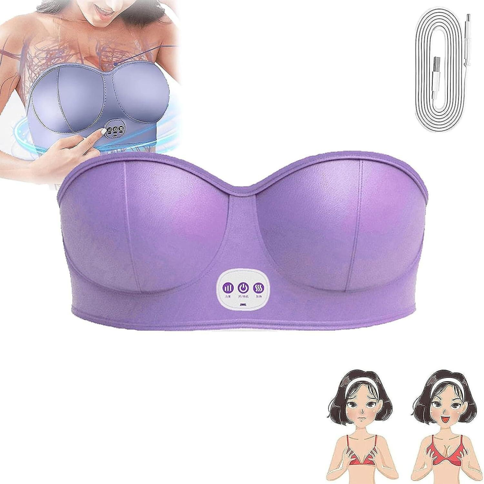 (Purple) Blossomup Electric Bust Massager,Usb Wireless Breast Massage Bra,Portable Electric Vibration Bust Lift For Chest Enlargement Anti Sagging, Wi Purple