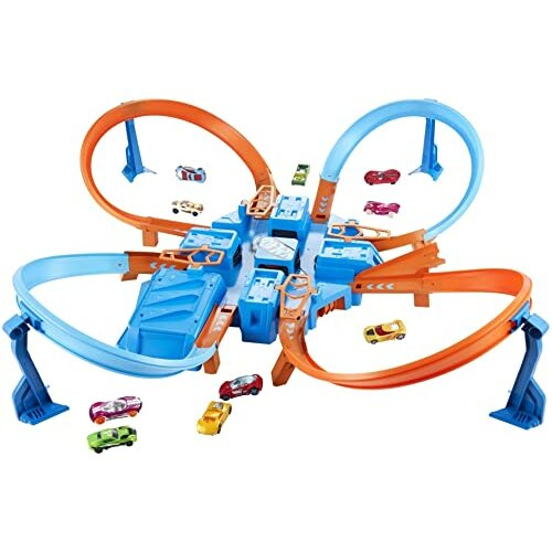 Hot Wheels Track Set with 1:64 Scale Toy Car, 4 Intersections for Crashing, Powered by a Motorized Booster, Criss-Cross Crash Track, DTN42