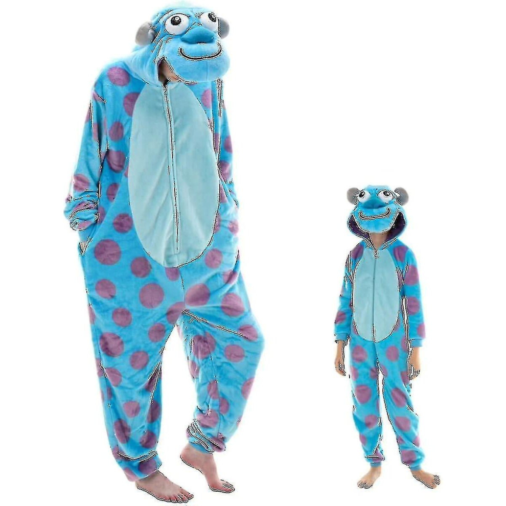 (Sulley, L) Snug Fit Unisex Adult Onesie Pajamas, Flannel   Animal One Piece Halloween Costume Sleepwear Homewear V W
