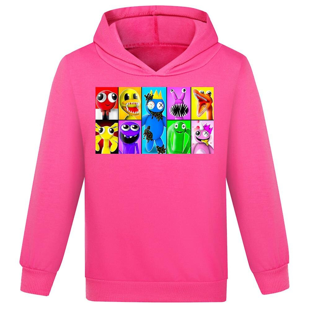 (Rose Red, 9-10Years) Kids Boys Girls Roblox Rainbow Friends Print Long Sleeve Hoodie Casual Hooded Pullover Tops