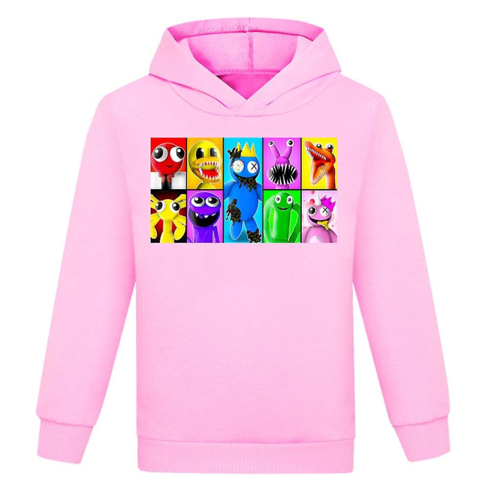 (Pink, 11-12Years) Kids Boys Girls Roblox Rainbow Friends Print Long Sleeve Hoodie Casual Hooded Pullover Tops