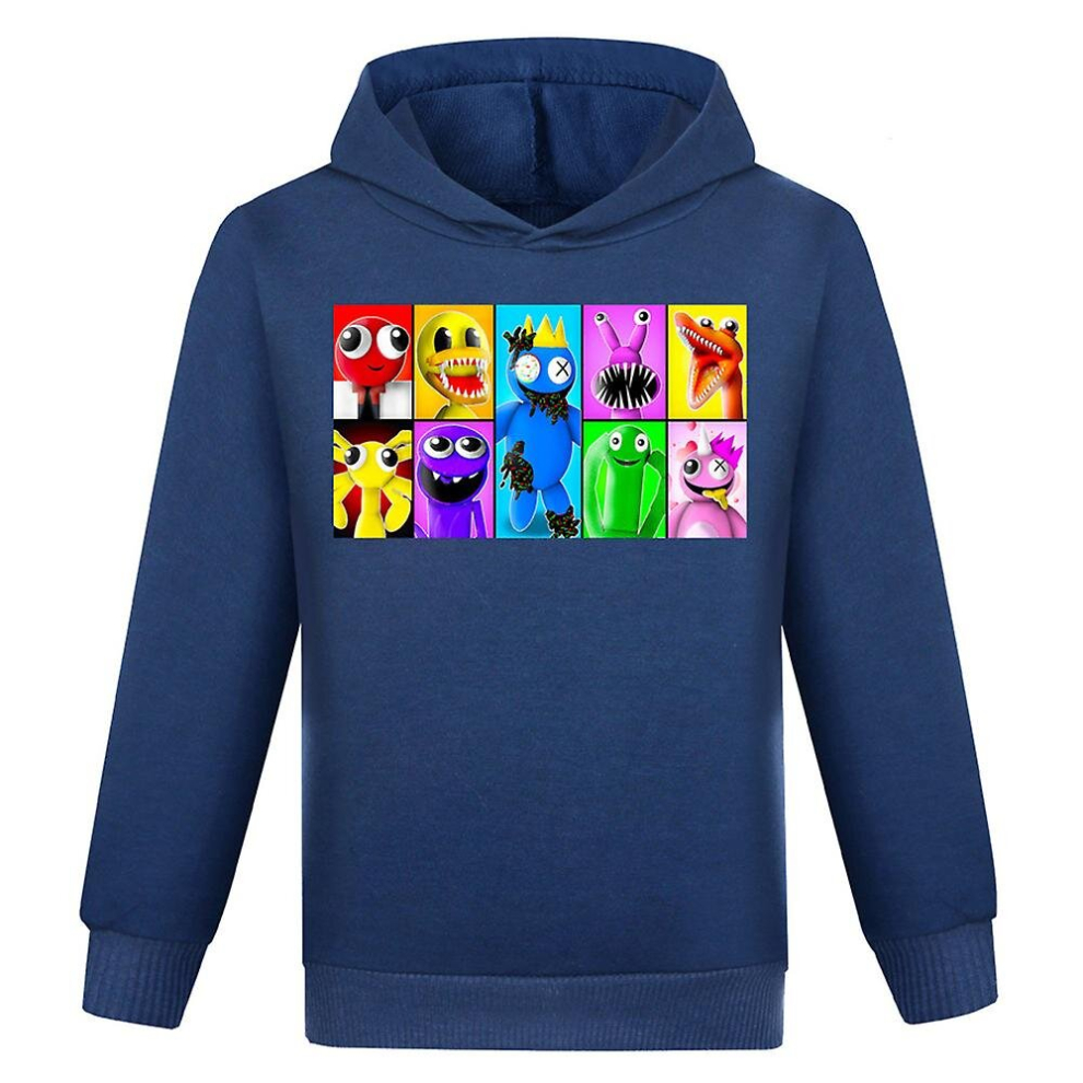 (Navy Blue, 7-8Years) Kids Boys Girls Roblox Rainbow Friends Print Long Sleeve Hoodie Casual Hooded Pullover Tops