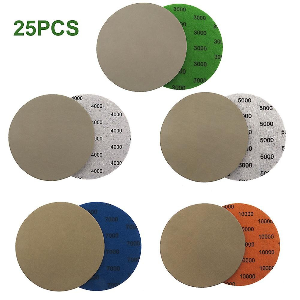 25pcs 125mm Grit 3000 4000 5000 7000 10000 Round Sanding Disc Flocking Wet Dry