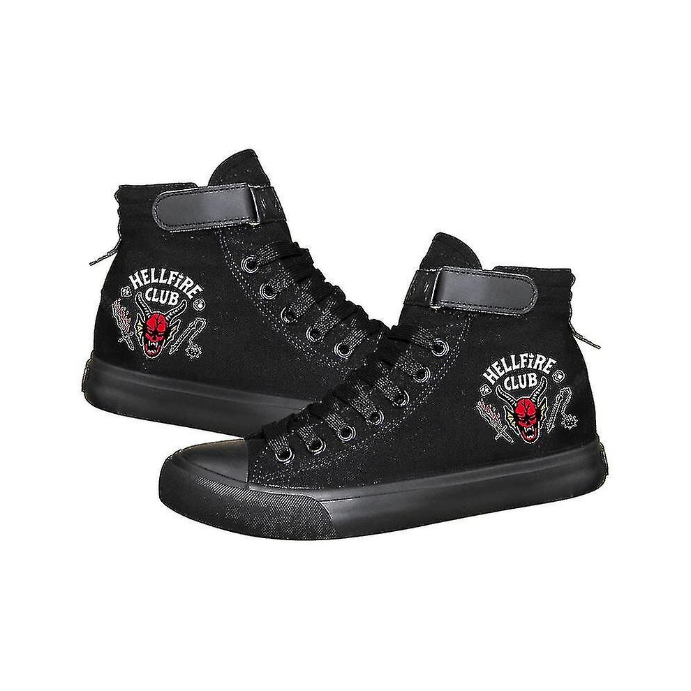 (, 38) 2022 Unisex Stranger Things 4 High Tops Women Mens Ladies Canvas Shoes Black