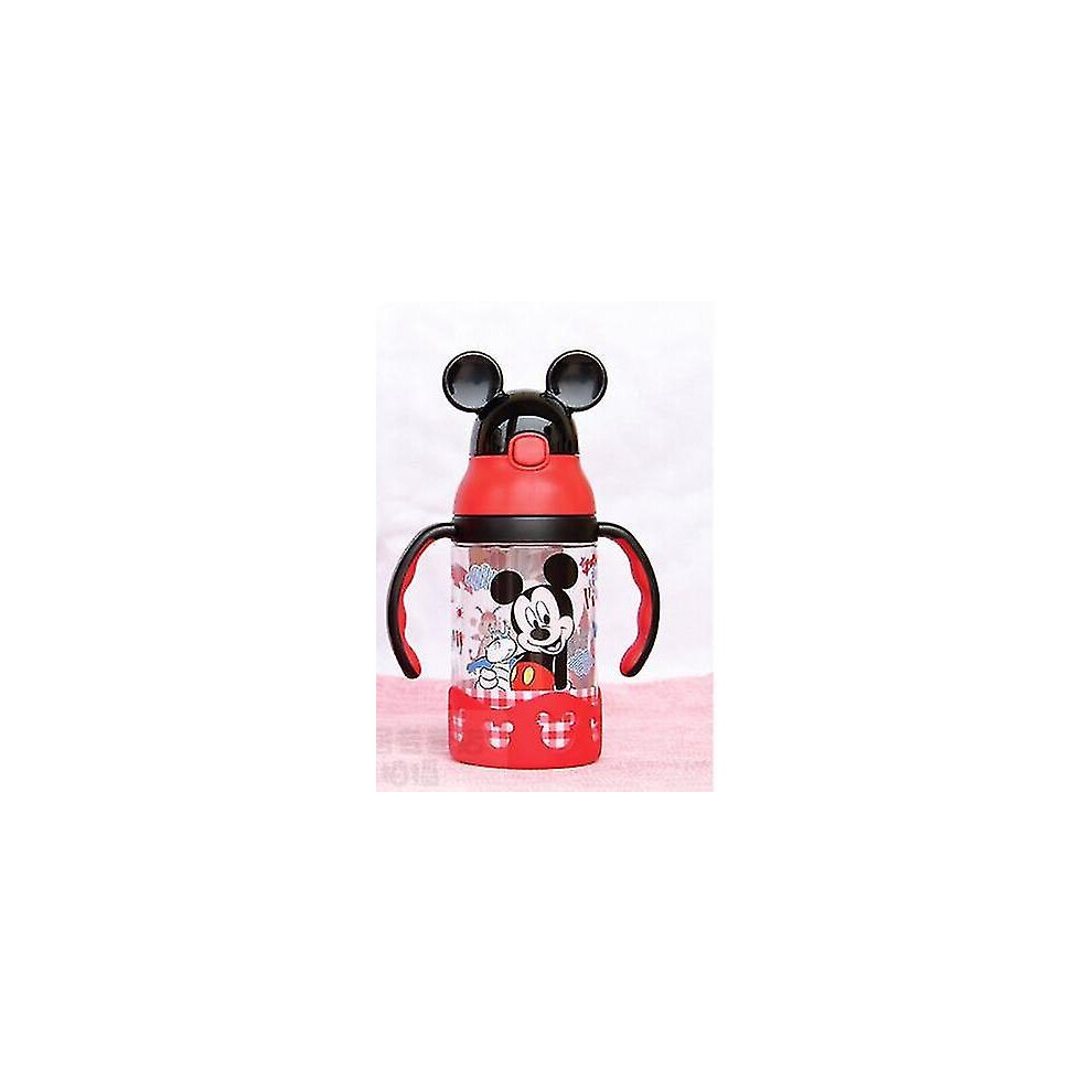 Children Press The Cup Handle Baby With Straw Leak Proof Plastic Cup( Mickey) Red
