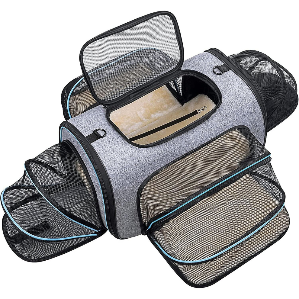 4 Sides Expandable Pet Carrier, Airline Approved Soft-sided Dog Cat Carrier Bag With Fleece Pad For Cats, Puppy And Small Animals