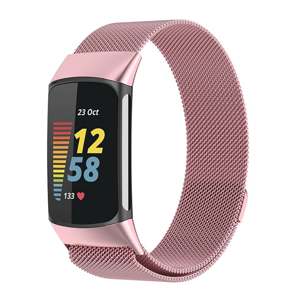 (Rose ) For Fitbit Charge 6/Charge 5 Milanese Loop Band Metal Stainless Steel Magnet Strap Pink 713929769803