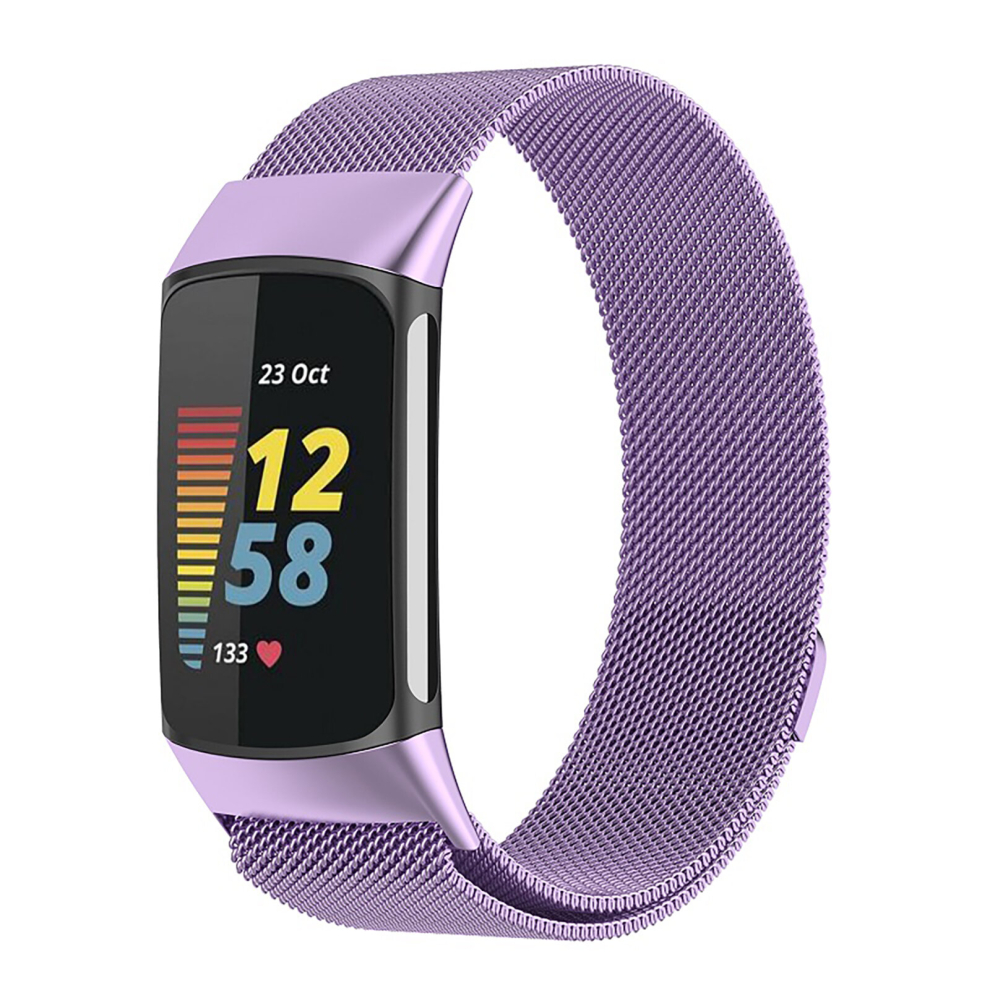 (Light ) For Fitbit Charge 6/Charge 5 Milanese Loop Band Metal Stainless Steel Magnet Strap Purple 713929769834