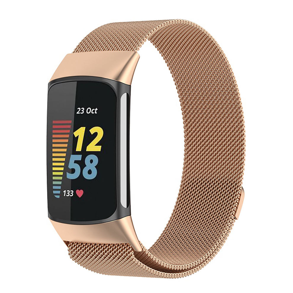 (Rose Gold) For Fitbit Charge 6/Charge 5 Milanese Loop Band Metal Stainless Steel Magnet Strap Gold,Not,Specified 713929769810