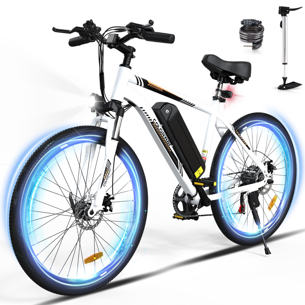 (White) COLORWAY Electric Bike for Adults, 26" Mountain Bike, Electric Bicycle Commute E-bike with 36V 15Ah Removable Battery, LCD Display