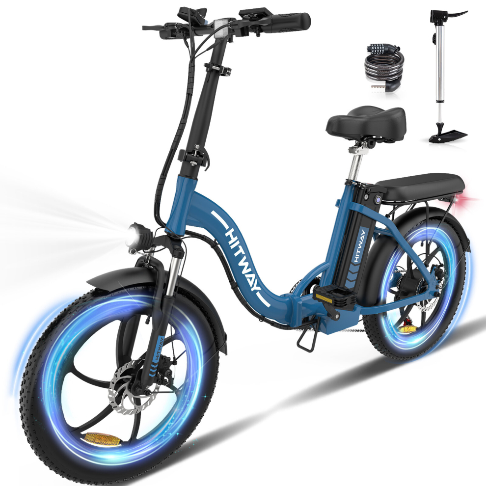 (blue) HITWAY E Bikes, 20"Electric Bike, Up 35-90KM Fold Bike Citybike for Adults