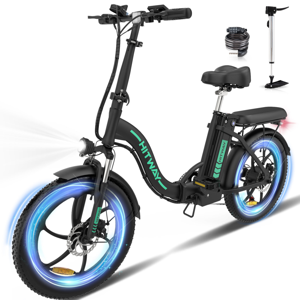 (black) HITWAY E Bikes, 20"Electric Bike, Up 35-90KM Fold Bike Citybike for Adults