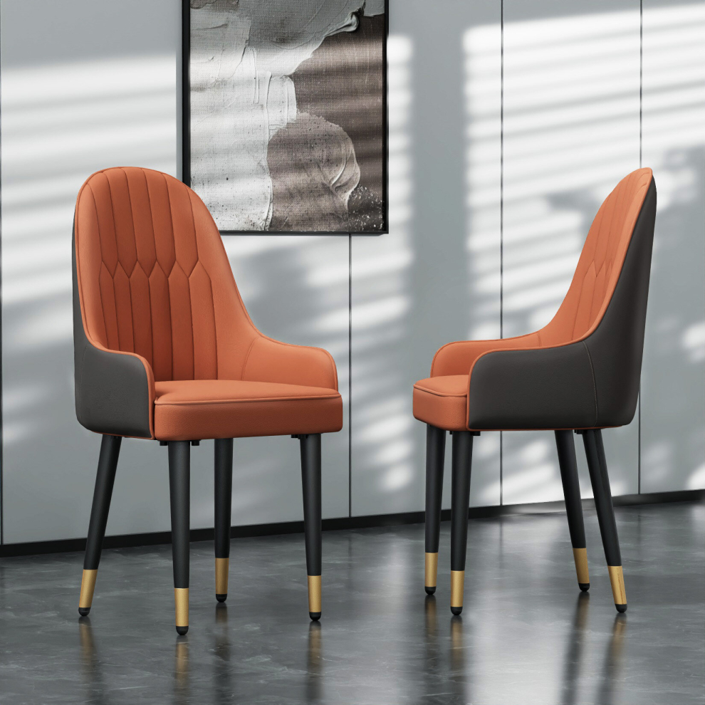 (Orange+Grey) 2 Pcs Leather Dining Chairs Metal Legs Dining Room