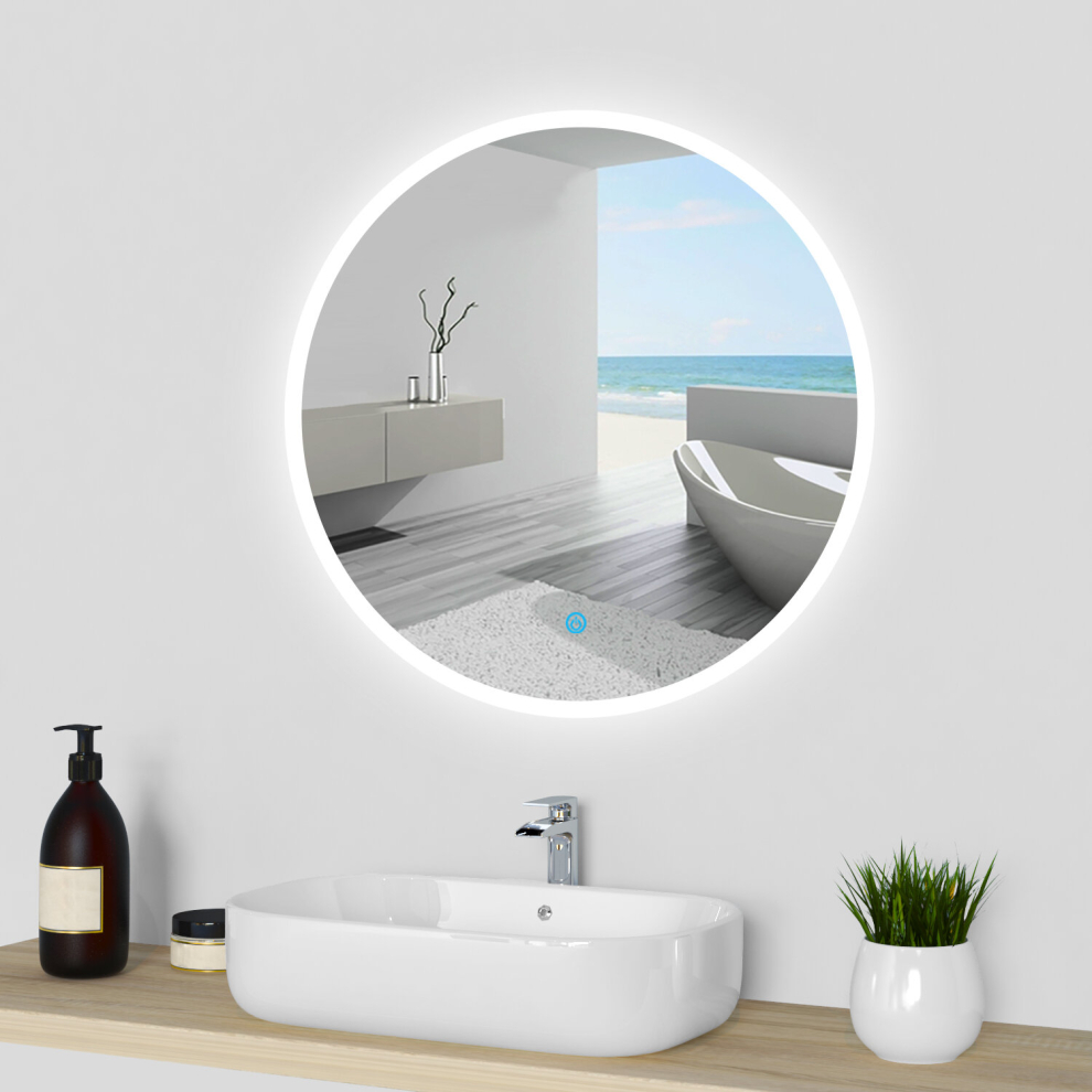 (700mm) Round Mirror with 3 LED Lights Dimmable for Bathroom Bedroom