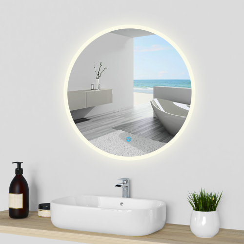 AICA (700mm) Round Mirror with 3 LED Lights Dimmable for Bathroom Bedroom 1