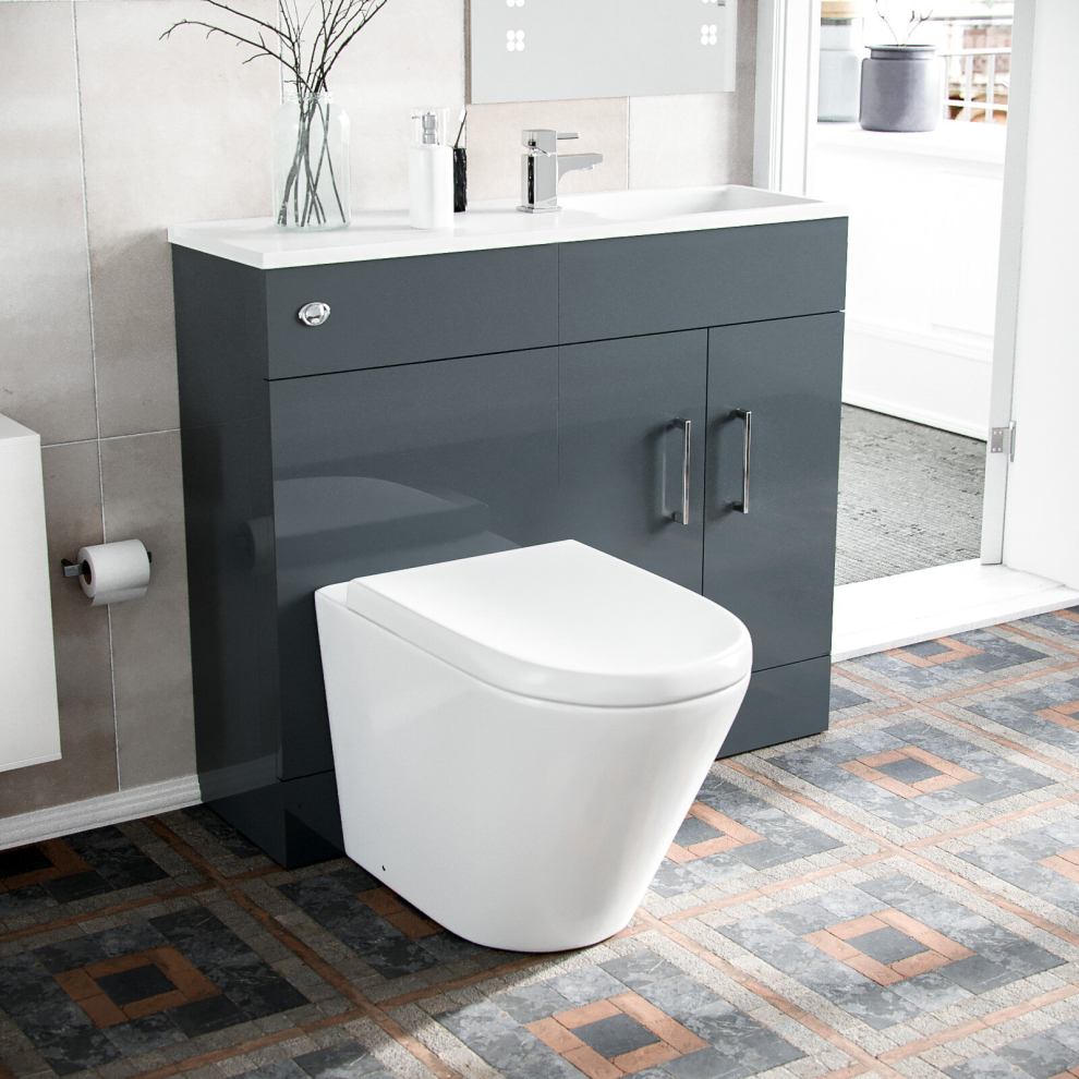 Nes Home James 1000Mm Floor Standing Slimline Vanity Basin Wc Unit Btw Rimless Toilet Grey