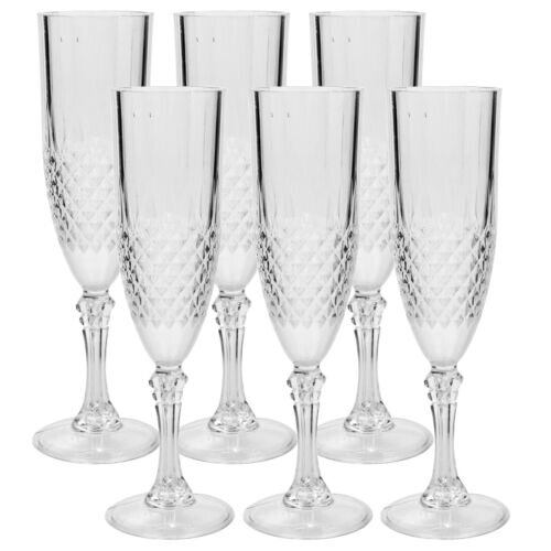 URBN-CHEF 6pc Crystal Effect Reusable Durable Champagne Wine Drinking Party Flute Glasses