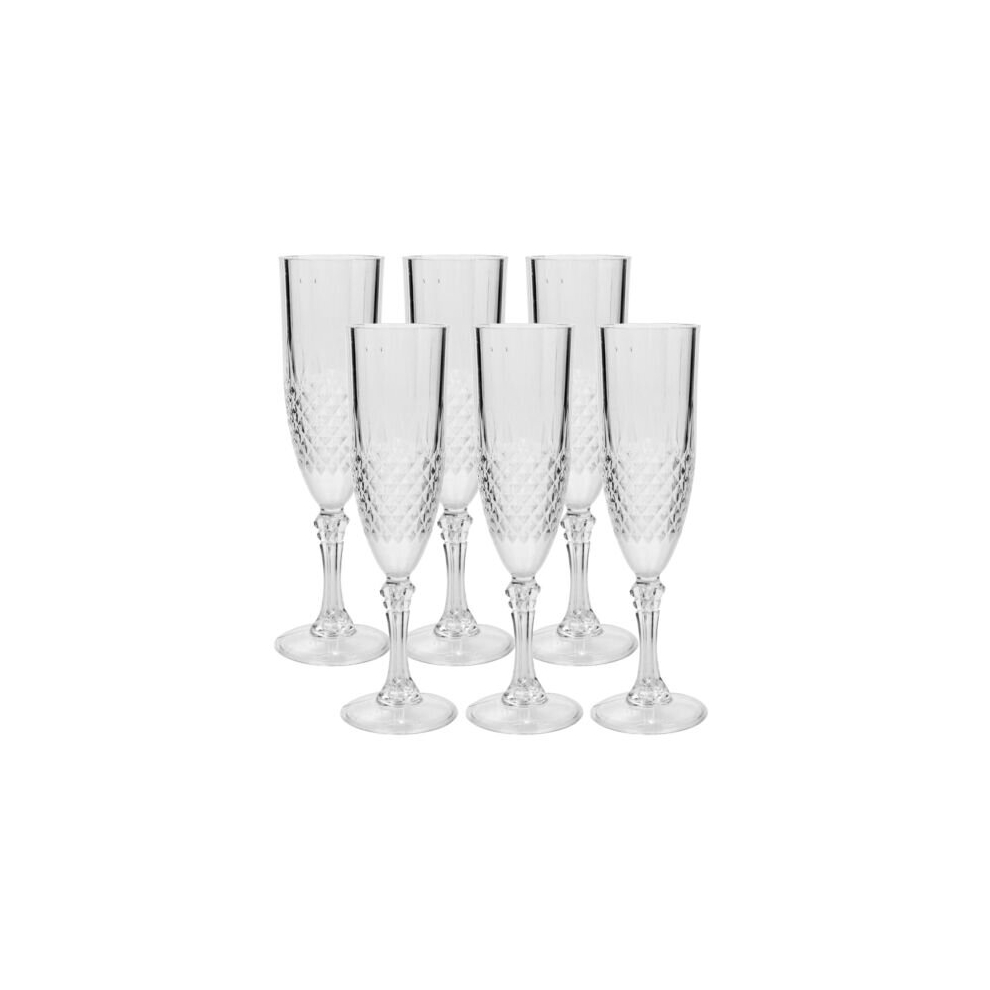 6pc Crystal Effect Reusable Durable Champagne Wine Drinking Party Flute Glasses