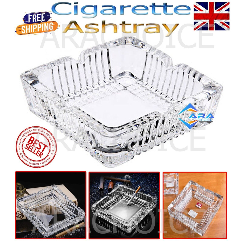 Ashtray Square Smokers Table Glass Crystal Cut Cigarette Ashtray Bar