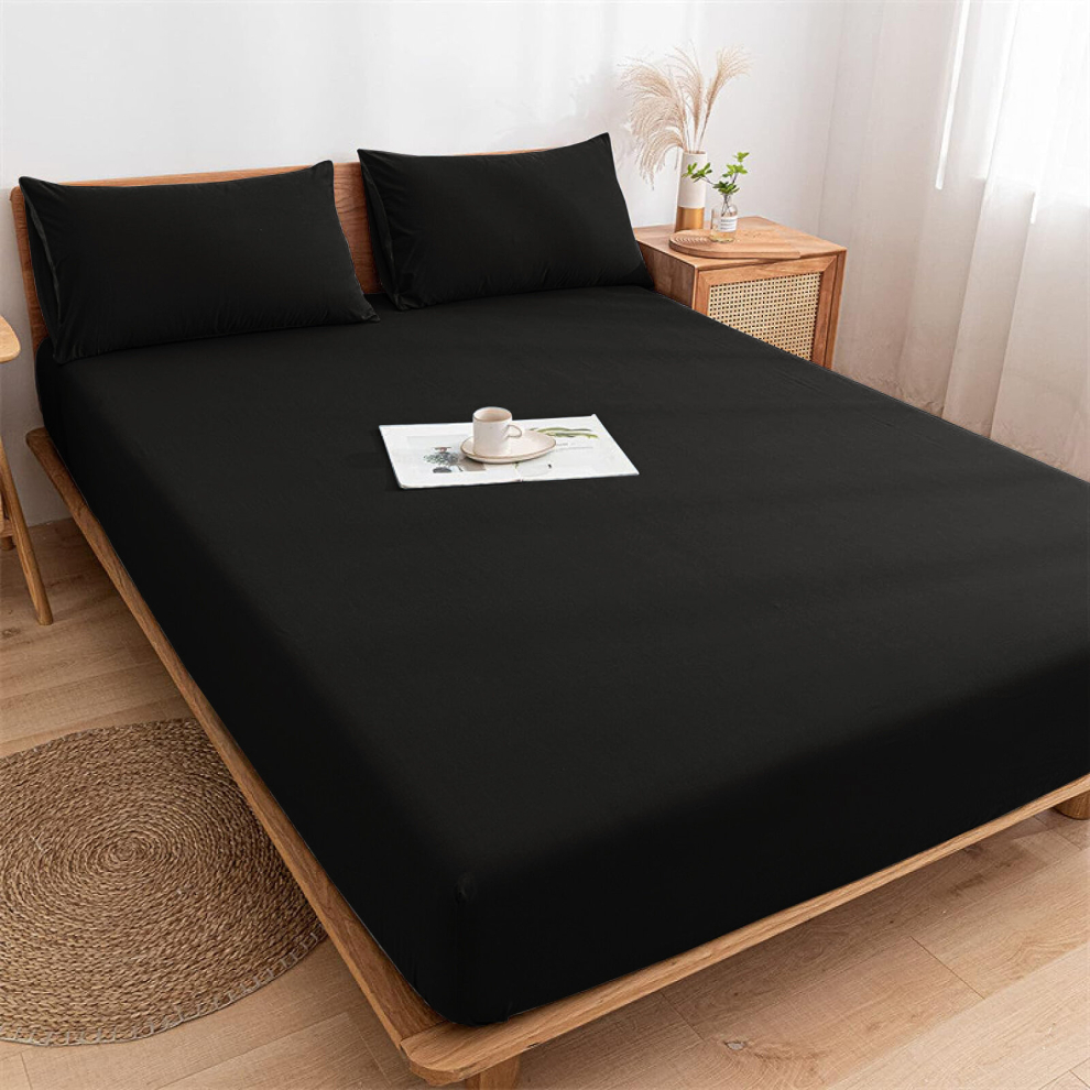 (Black Fitted Sheet) King Size Fitted Sheets Extra Deep Bed Sheet 25cm