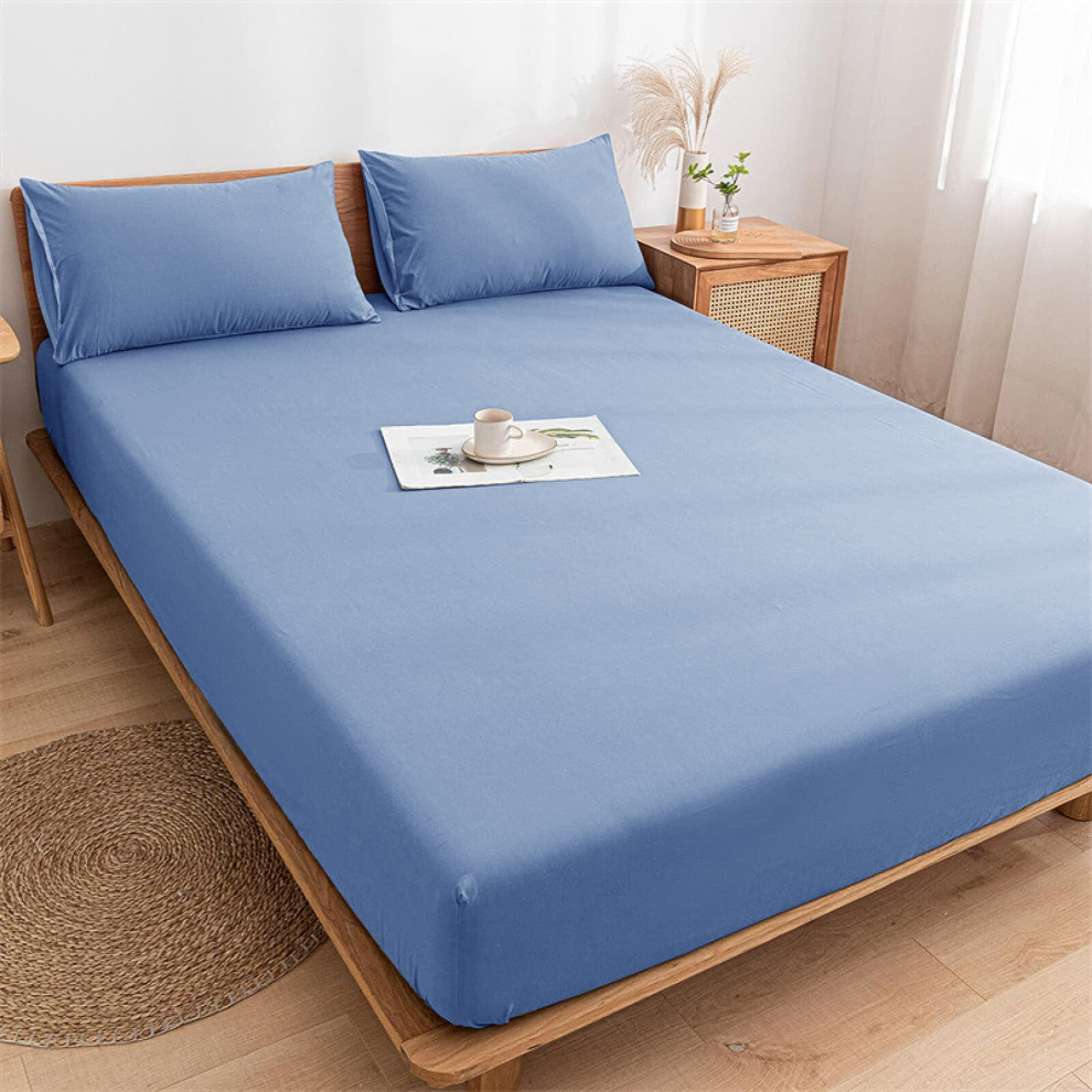 (Light Blue/ Sky Blue Fitted Sheet) King Size Fitted Sheets Extra Deep Bed Sheet 25cm-image-OPC-PCNB5NB-NEW