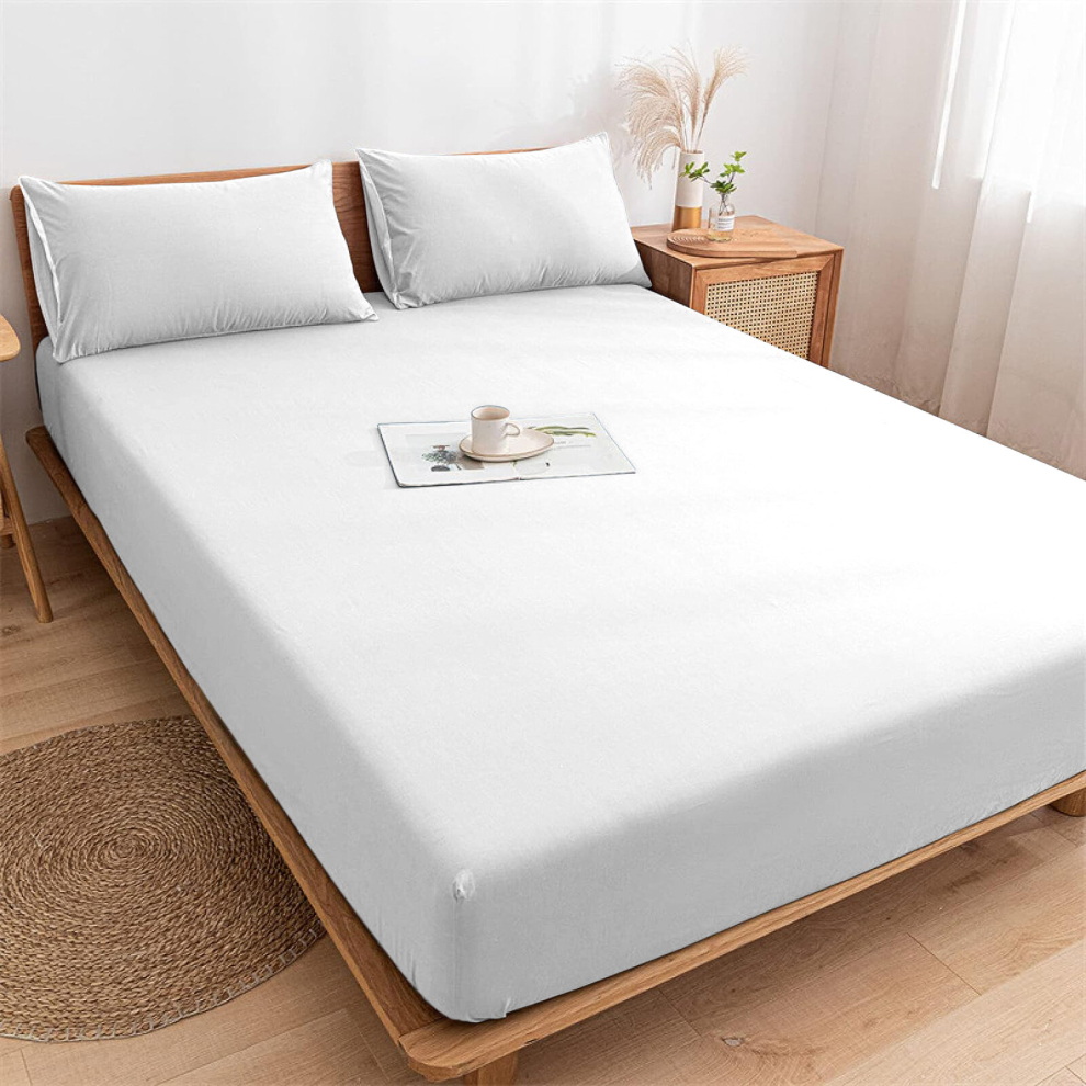 Imperial Rooms (White Fitted Sheet) King Size Fitted Sheets Extra Deep Bed Sheet 25Cm