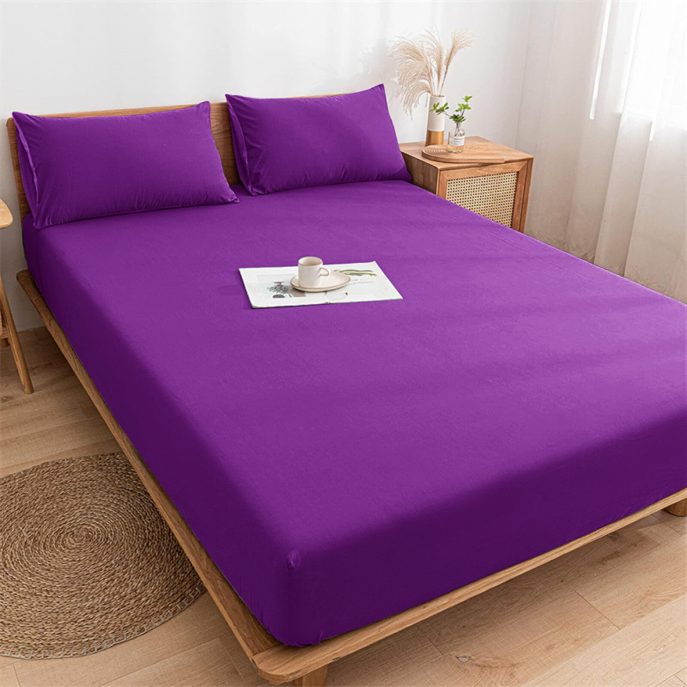 (Purple/ Violet Fitted Sheet) King Size Fitted Sheets Extra Deep Bed Sheet 25cm