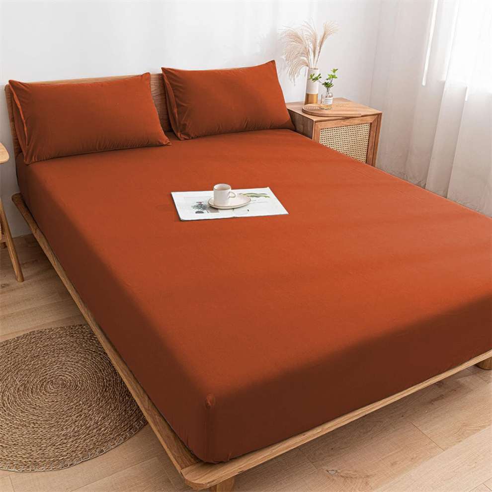 (Rust/ Orange Fitted Sheet) King Size Fitted Sheets Extra Deep Bed Sheet 25cm