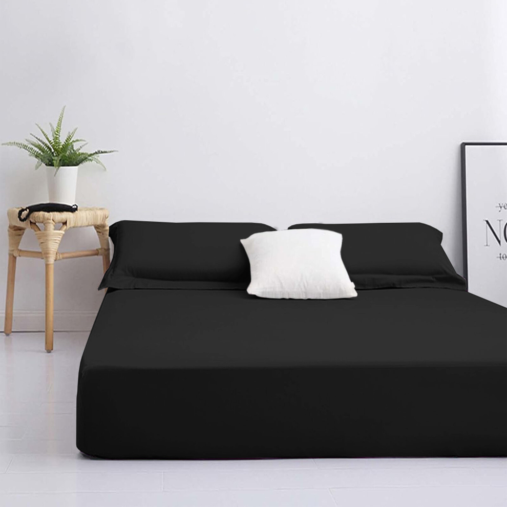 Aspire Homeware ( Fitted Sheet ) Double Fitted Sheets Extra Deep Bed Sheet 25Cm Black