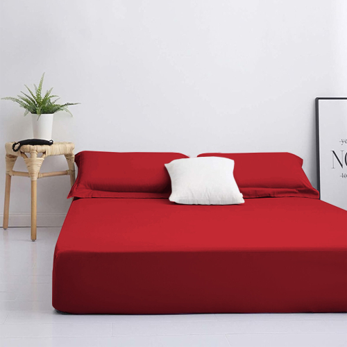 (Red/ Burgundy Fitted Sheet	) Double Fitted Sheets Extra Deep Bed Sheet 25cm