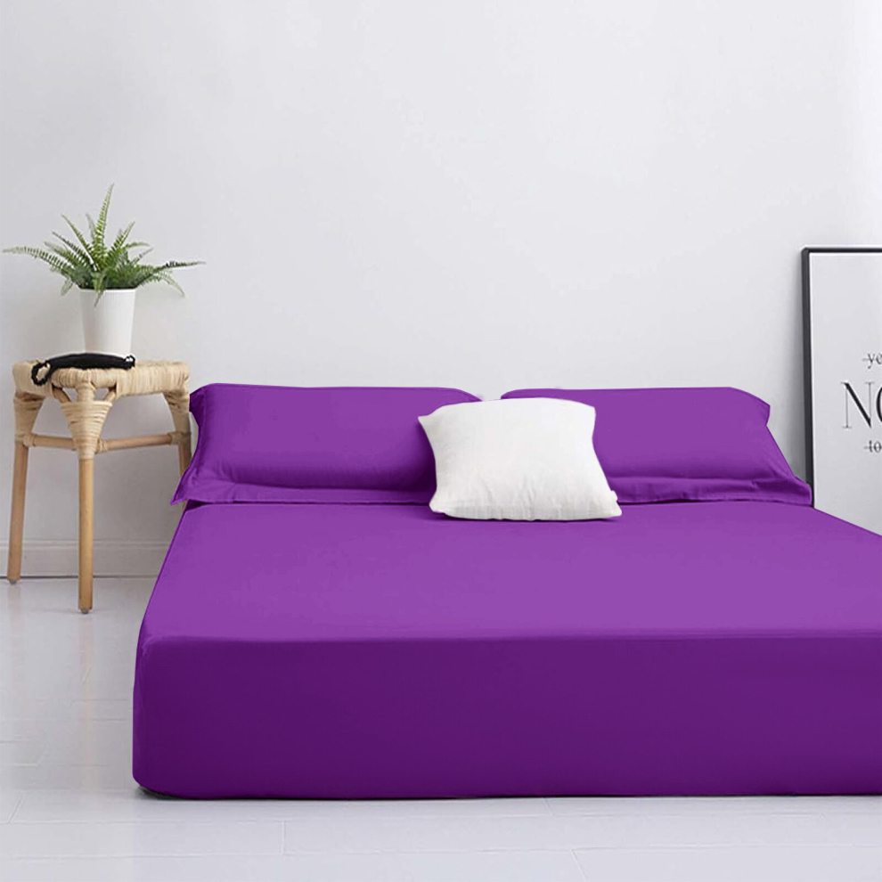 (Purple/ Violet Fitted Sheet	) Double Fitted Sheets Extra Deep Bed Sheet 25cm