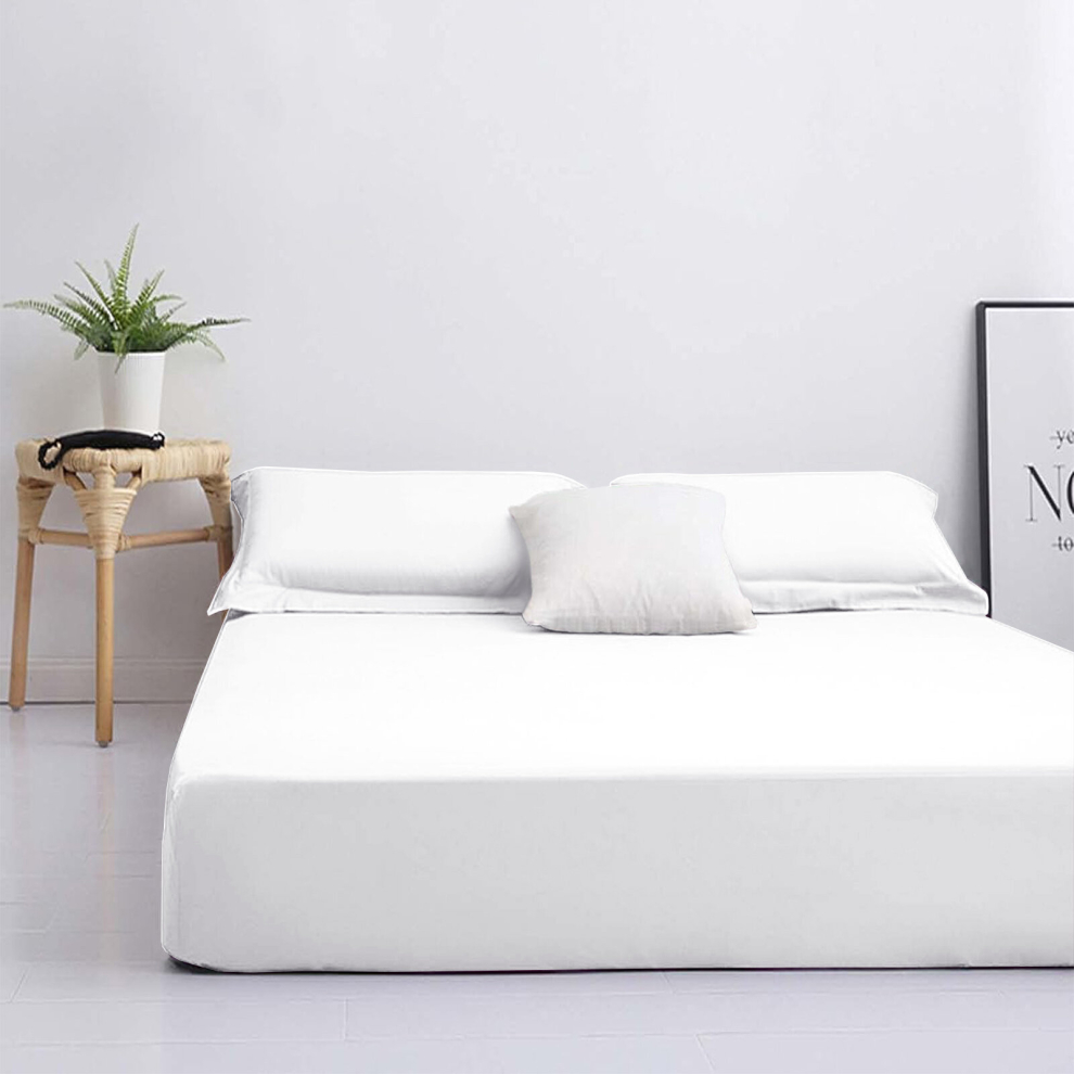 Aspire Homeware ( Fitted Sheet ) Double Fitted Sheets Extra Deep Bed Sheet 25Cm White