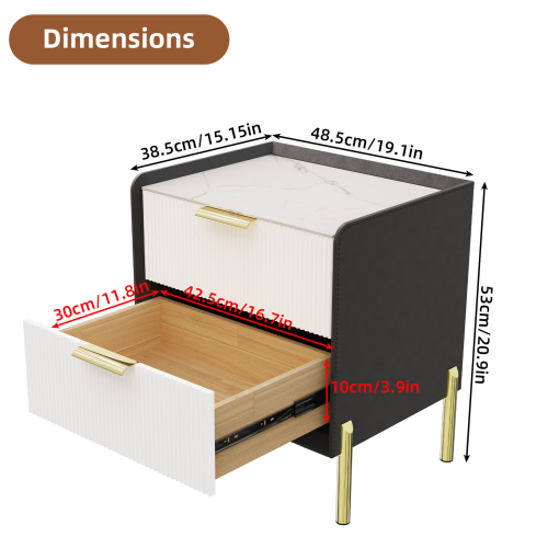 Nightstand Bedside Table 2 Drawers End Side Table 2