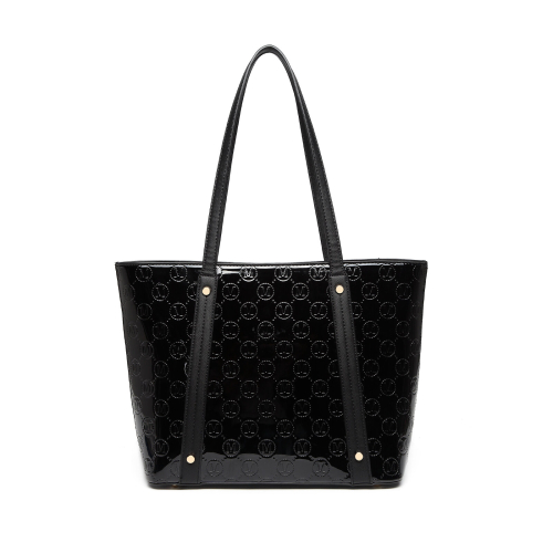 Miss Lulu (Black) Miss Lulu 4 Pieces Glossy Leather Tote Bag Set with Gold Tone Hardware 1