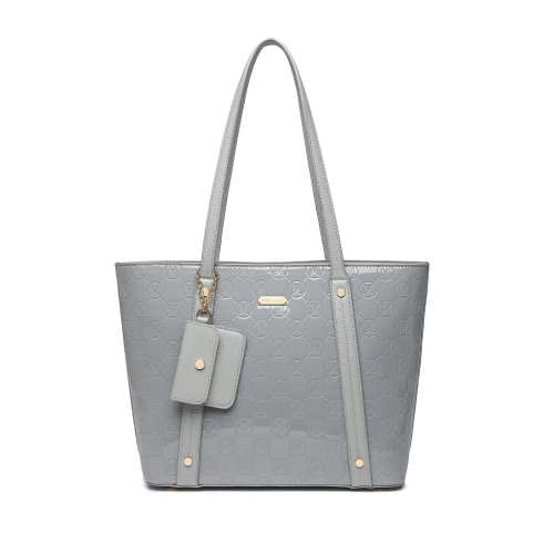 Miss Lulu (Grey) Miss Lulu 4 Pieces Glossy Leather Tote Bag Set with Gold Tone Hardware 1