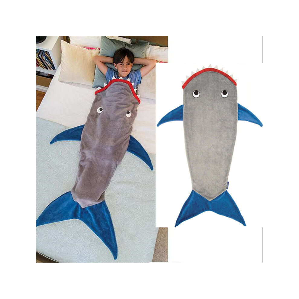 (Blue Shark:140*50CM) Shark or Mermaid Design Blanket for Kids