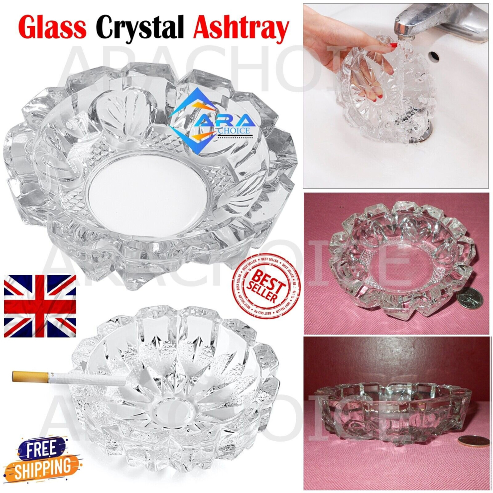 Glass Ashtray Crystal Cut Round Cigarette Bar Pub Restaurant Office UK