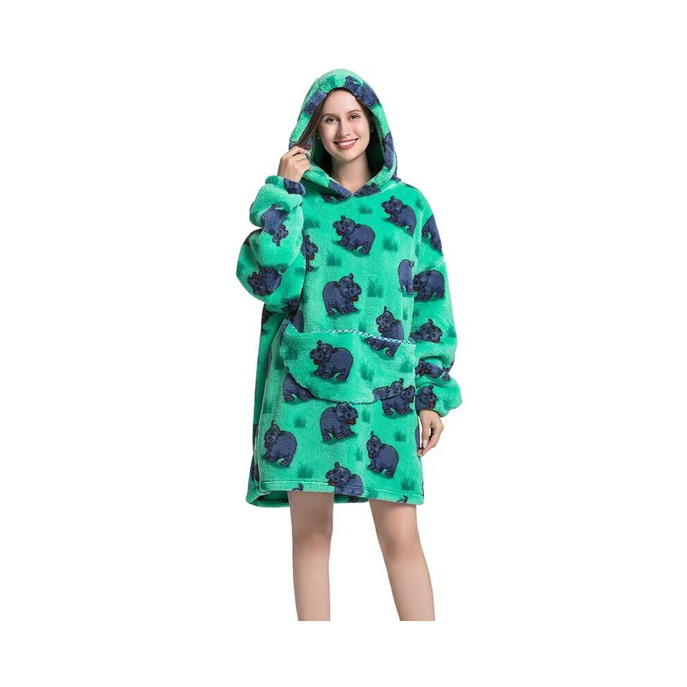 (Hippo) Cartoon Women's Blanket Hoodie Warm Comfort Outdoor Clothes Cotton Robe